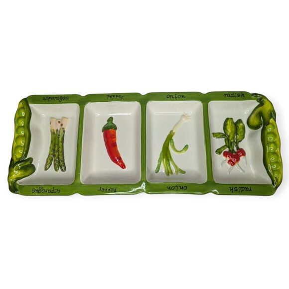 Certified International Judy Phipps Ceramic 4 Compartment Vegetable Platter - Picture 1 of 15